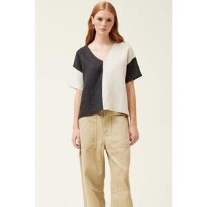 Grade & Gather 100% Linen Shortsleeve V Neck Top US Women's M